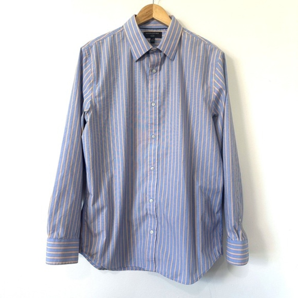 Banana Republic Slim Fit Striped Dress Shirt L Non Iron Blue Orange Quiet Luxury